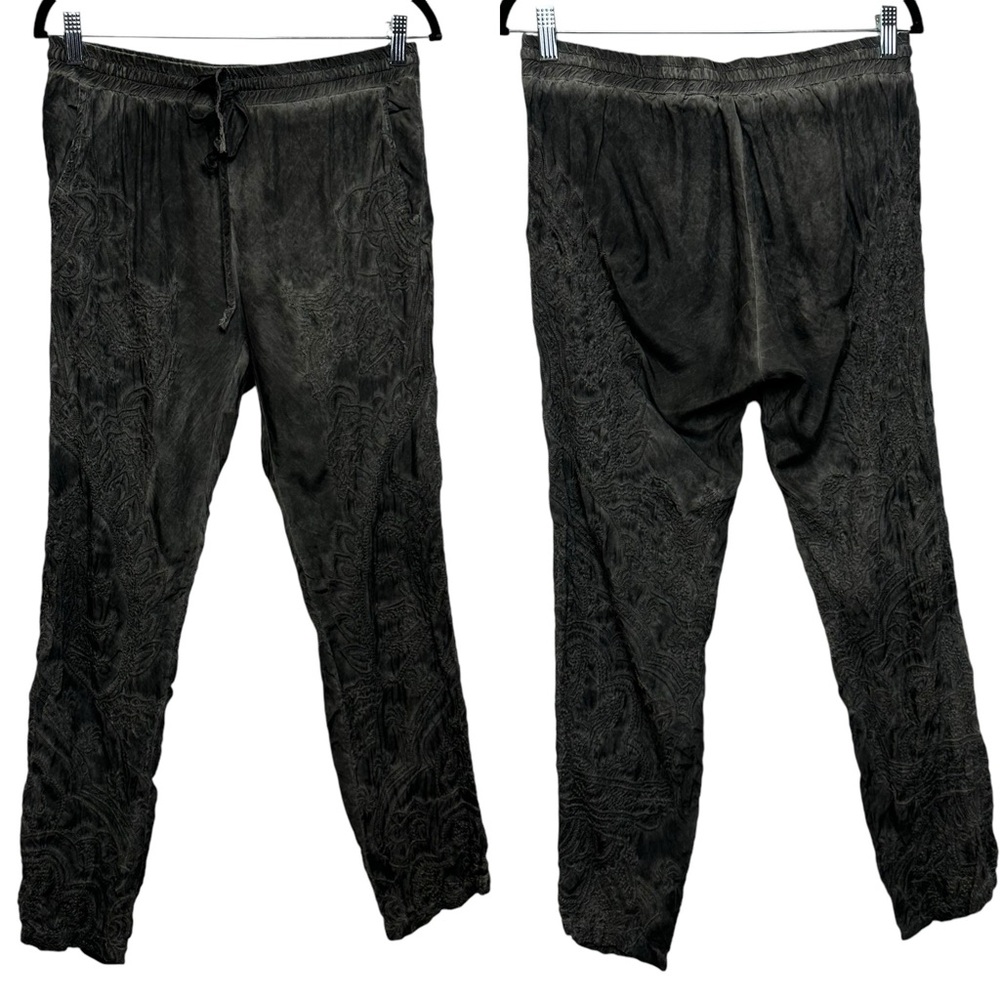 Johnny Was Pete & Greta Gray Wash Boho Embroidered Pull on Jogger Pants Medium